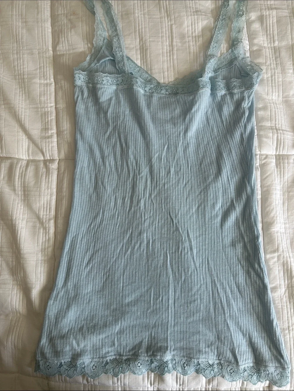 Hollister Light Blue Lace-Trim Ribbed Camisole/T-Shirt
